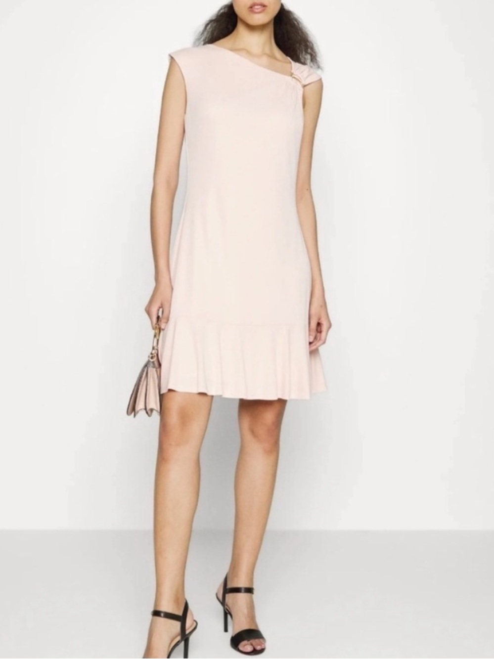Lauren Ralph Lauren Asymmetrical Jersey Dress Blush Pink Gold Ring Detail